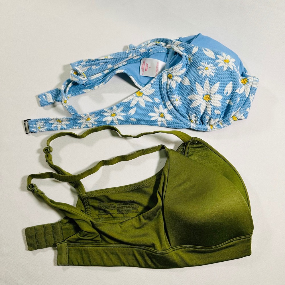 xhilaration daisy bikini top large & auden lightly lifted wireless bra 32B Green